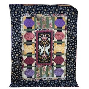 Handmade Whimsigoth Celestial Swan Quilt Wall Hanging Art Nouveau Beadspread